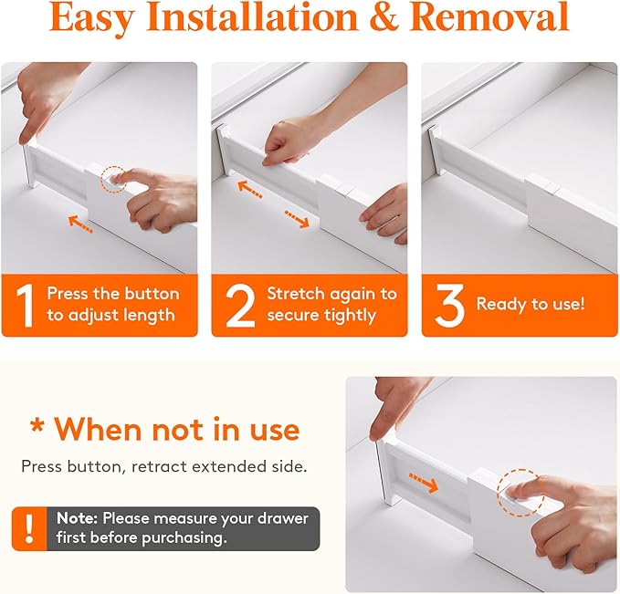 Lifewit 5 Pack Drawer Dividers 4" High, 11-17" Adjustable Dresser Drawer Organizers for Clothes, Expandable Dresser Separators in Bedroom/Bathroom/Kitchen/Vanity/Office Organization and Storage, White