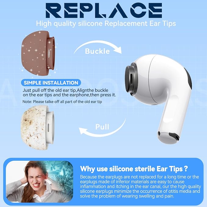 Inesore 4 Pairs Replacement Ear Tips for AirPods Pro 2nd/1st (Light Brown) | with Noise Reduction Hole & Built-in dust Guard Screen,Silicone,with Portable Storage Box & Cleaner Pen,4 Size (XS/S/M/L)