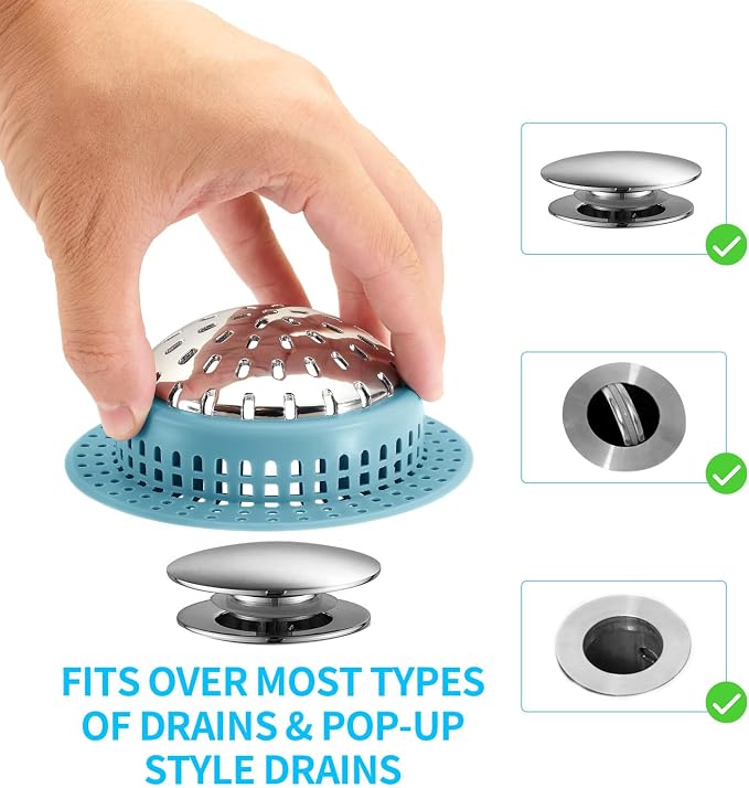 Aluvor Bathtub Drain Hair Catcher Shower Drain Cover Sink Drain Protector | Bathroom Sink & Bathtub Drain Strainer for Pop-Up & Regular Drains, sky blue