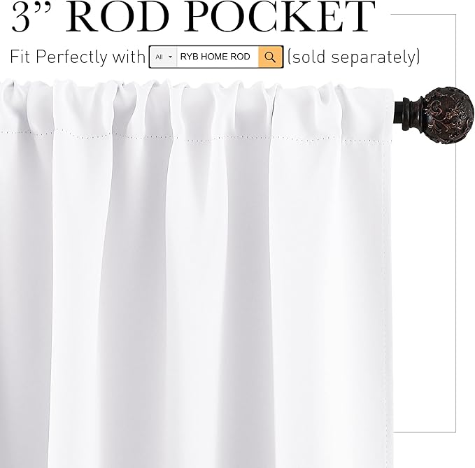 RYB HOME White Curtains for Bedroom - Privacy Window Curtains Sunlight & UV Shades 50% Room Darkening for Bedroom Bath Office Living Room, W 42 x L 84 inch, Pure White, 1 Pair