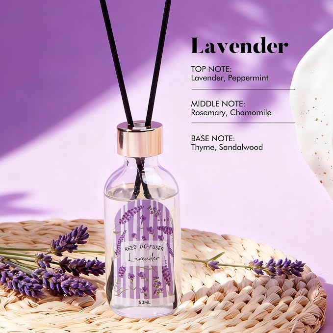 Reed Diffuser Set of 3 - Linen Lavender Jasmine Oil Diffuser with 15 Sticks, Reed Diffusers for Home Bathroom Shelf Air Freshener, 1.7 Fl. Oz Each, Total 5.1 Fl. Oz