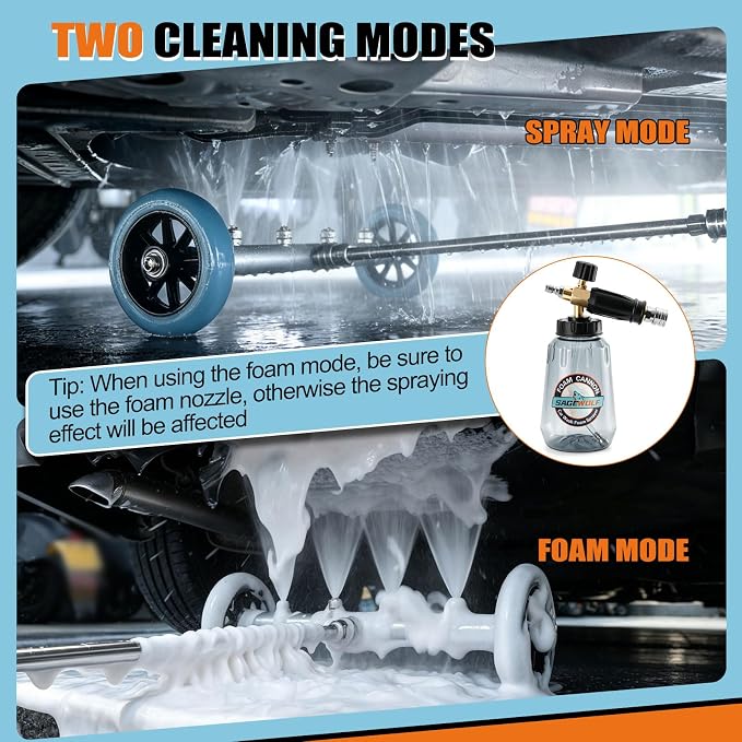16 IN Under Carriage Pressure Washer Water Broom with Foam Cannon 4000PSI | Pressure Washer Undercarriage Cleaner Attachment, Power Washer Surface Cleaner for Car Wash, SUVs, Driveway, Sidewalk