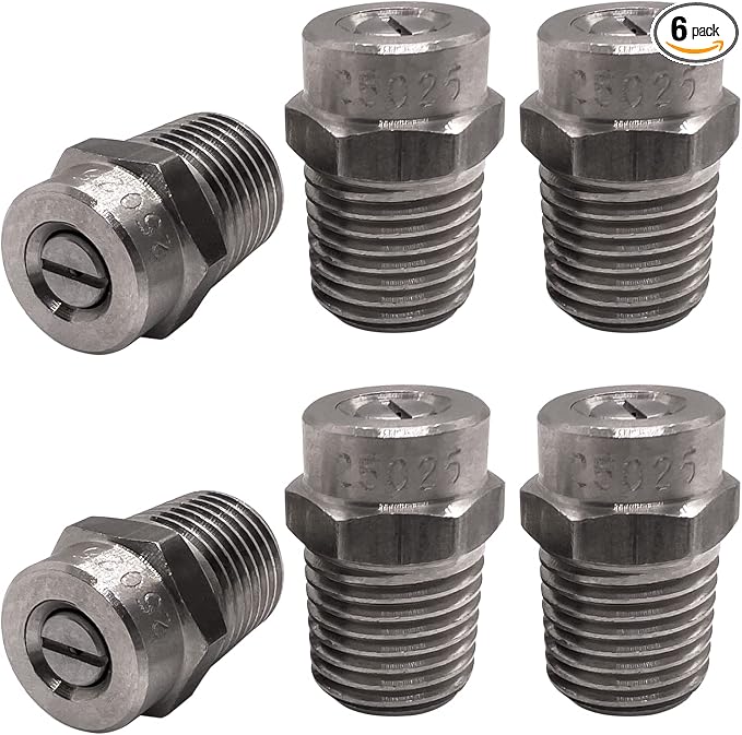 25025 Surface Cleaner Tips for Pressure Washer Nozzles with 2.5 Orifice, 4000 PSI, 1/4'' Male NPT, Stainless Steel (6 Pack)