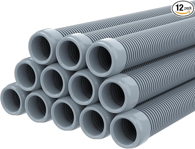 Poolvio Pool Vacuum Hose 40 Feet (12 x 40 Inch), 1.5 Inch Cuffs, Compatible with Most Inground Pool Automatic Cleaners, Gray