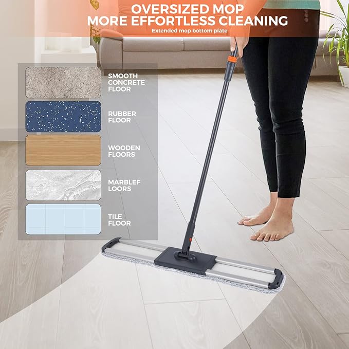 36 inch Microfiber Mop Heavy Duty Flat Dust Mop for Cleaning Floors | Deep Cleaning for Hardwood Tile Laminate Includes 3 Reusable Washable Pads and Adjustable Long Handle
