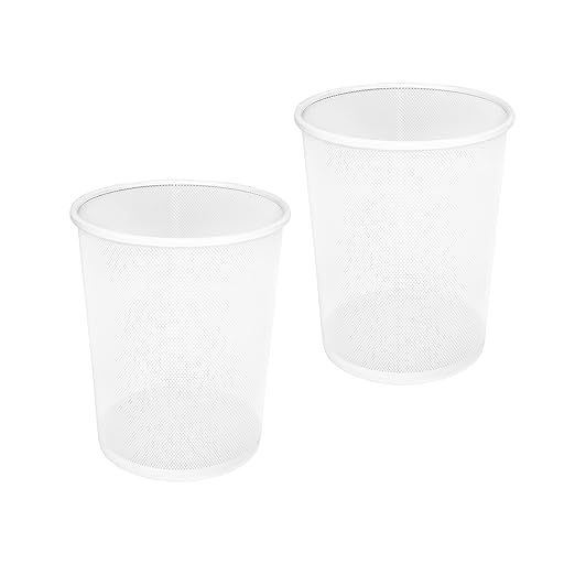 2-Pack 6-Gallon Round Steel Mesh Trash Can, Recycling Wastebasket, White | Versatile and ventilated bin measures 13.75" high with a 11.5" top diameter