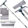 Window Cleaning Kit Tool with Storage Bucket & Extension Pole | Window Washing Kit with Extension Pole,Professional Windows Washer Cleaner Squeegee Kits,Indoor&Outdoor High Windows
