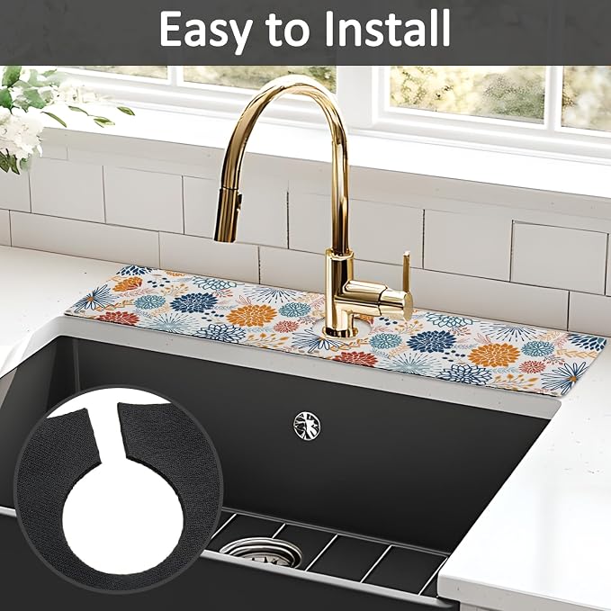 24" X 5.5" Kitchen Sink Splash Guard Faucet Mat Mandala Super Absorbent Fast Drying Faucet Guard & Draining Mat Sink Splash Guard Behind Faucet for Kitchen, Bathroom