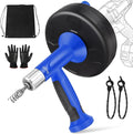 XJX Drain Auger, Plumbing Snake with Drill Adapter, 25FT Flexible Steel Drain Clog Remover, Manual or Powered for Kitchen, Bathroom & Shower Sink, with Gloves and Storage Bag Blue