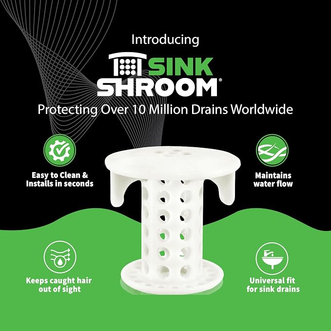 SinkShroom The Revolutionary Sink Drain Protector Hair Catcher/Strainer/Snare, White