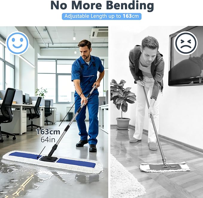 Masthome 39" Commercial Dust Mop with 64" Long Handle, Heavy Duty Wet Dry Floor Mop with 2 Reusable Microfiber Pads, 360° Rotating Industrial Mop for Hardwood Tile Marble Warehouse Gym Office Home