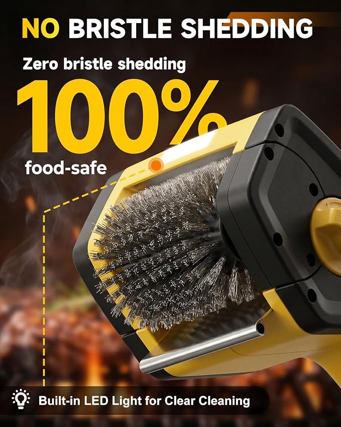Electric Grill Brush, 800RPM Powerful BBQ Grill Cleaner with Digital Display, 360° Adjustable Angle, 240-Min Runtime, 4000mAh Variable Speed Grill Brush with Stainless Steel Head for Outdoor Grill