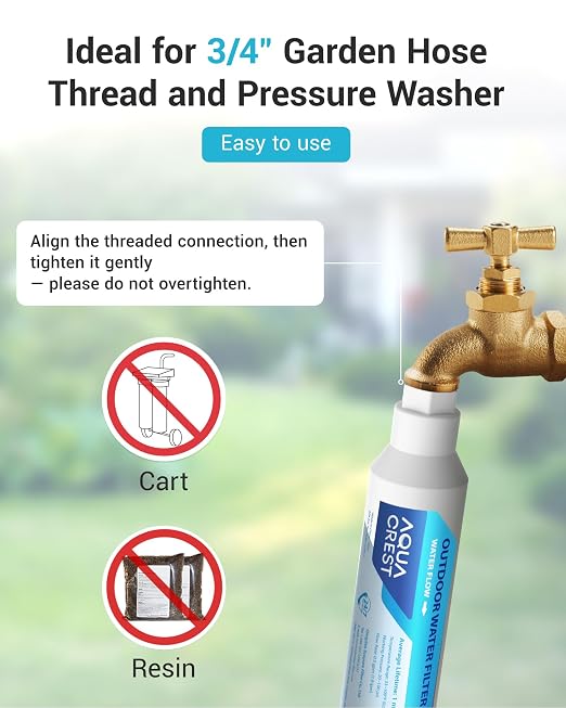AQUA CREST Hard Water Filter for Hose Car Wash, Reduces Hard Water Spots | Designed for Car Washing, Window & Yard Cleaning, Softens Water, with 2 Flexible Hose Protectors, 4 Pack