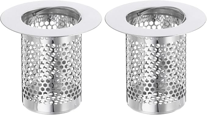 uxcell 2 Pack Shower Drain Strainers, 2" x 2.2" Stainless Steel Floor Drain Strainer Deep Sink Hair Catcher for Kitchen Bathroom Balcony Floor Drain, Fit Hole Size 1.38" to 2.17"
