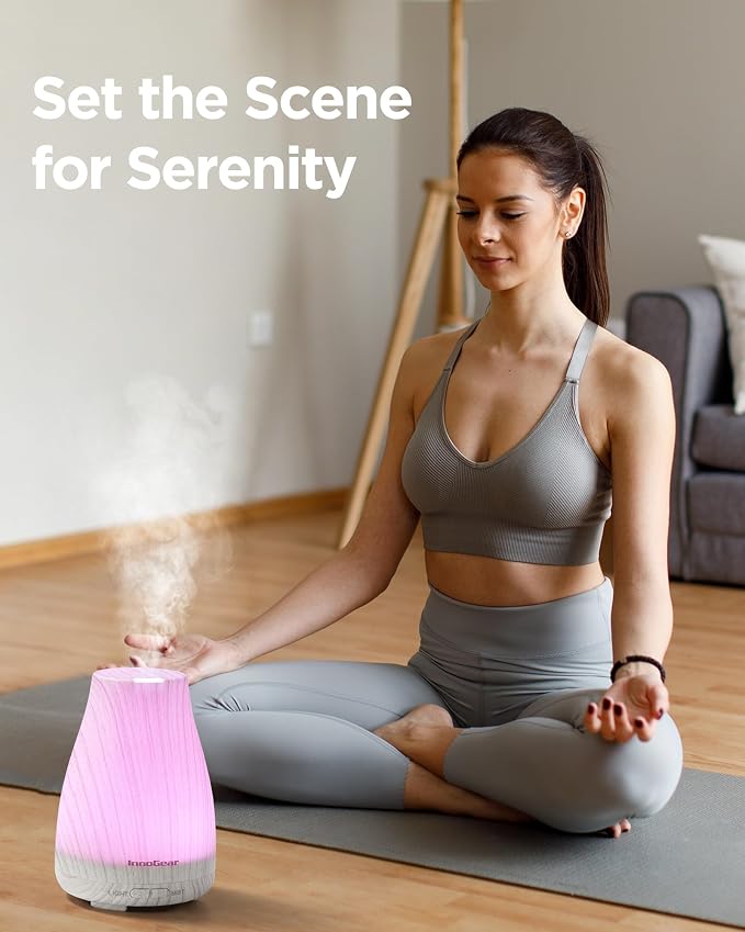 InnoGear Essential Oil Diffuser Ultrasonic Diffusers for Home, White Grey | Cool Mist Humidifier, Aromatherapy, Large Room, Run up to 8hrs, Waterless Auto Off, 7 Lights, Living Room, Quiet Operation
