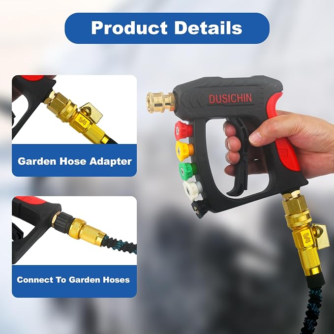 DUSICHIN Garden Hose Fitting Pressure Washer Gun to Water Hose Adapter, 3/4 INCHES GHT Male and Female to Power Washer Wand Handle M22 Female Fitting 3/4" GHT to M22 Joint DUS2626
