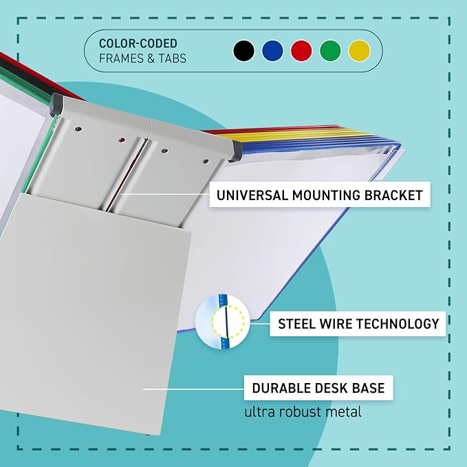 Tarifold Desktop Reference Display System, 40 Pockets, Expandable, Assorted | 40 double-sided PVC pockets, holds 80 letter-size sheets, sturdy metal base, quick-find indexing, quick and easy to assemble