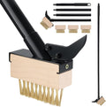 Weed Moss Remover Brush with Long Handle(57IN), Crack Weeder Moss Removal Tool with Wire Brush & Scraper, Weed Puller Crevice Cleaning, Remove Weeds on Roof Deck Driveway Paver(4 Brushes)