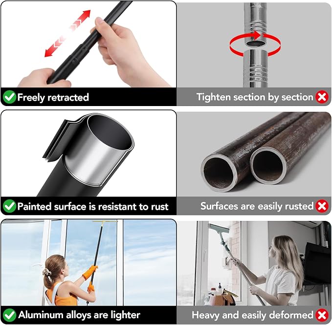 Shower Squeegee with Long Handle, Squeegee for Glass Doors | 15"-51" Telescopic Squeegee for Window Cleaning, Extendable Window Cleaner Tool for Tile Walls, Sliding Door, Car Windshield