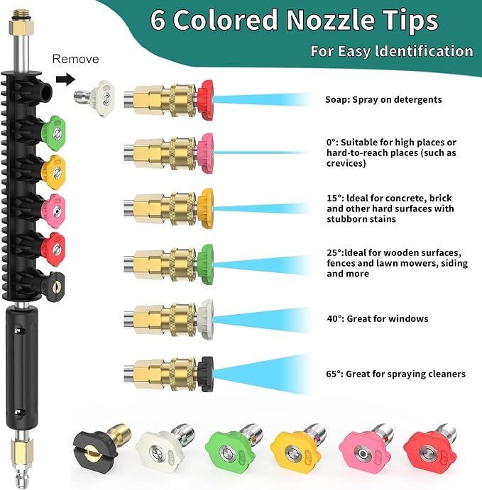 Pressure Washer Extension Wand for Gutter Cleaning - Stainless Cleaning Tools with Spray Nozzle Tips,30°90°120°Curved Rod 1/4’’Quick Connect Replacement for Anti-Leaked Ring 4000 PSI