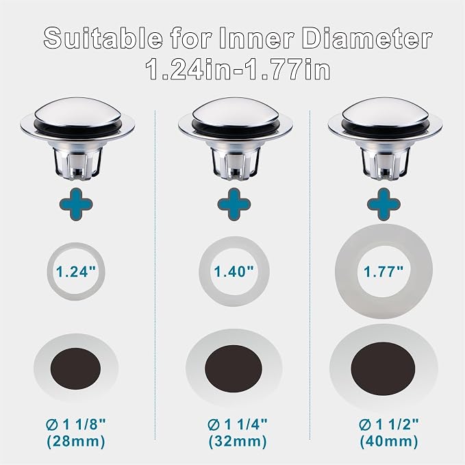 Chrome Bathroom Sink Drain Stopper,Welsan Universal Pop-Up Drain Stopper Plug Strainer with Hair Catcher for 1 1/8"-1 1/2" Drain Hole-2 Pack