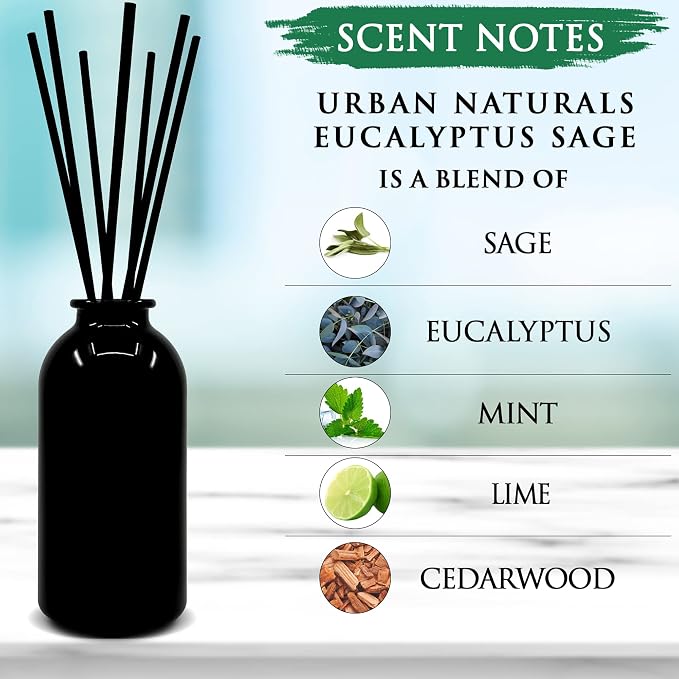 Reed Diffuser Set, Eucalyptus Sage - Bathroom Shelf Décor | Mint, Lime & Cedarwood Essential Oils, Soothing & Relaxing scent for Bathroom or Bedroom Made in the USA