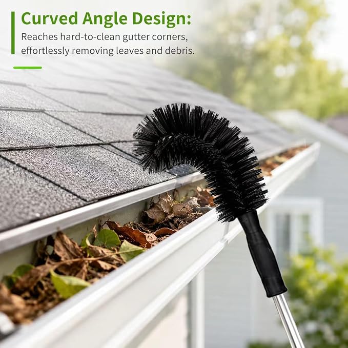 Gutter Cleaning Tools from the Ground, 10.5 FT Long Reach Gutter Cleaning Tool with Adjustable Stainless Steel Pole, No Ladder Needed Gutter Cleaner Tool for Roof Gutters, Removes Leaves, Pine