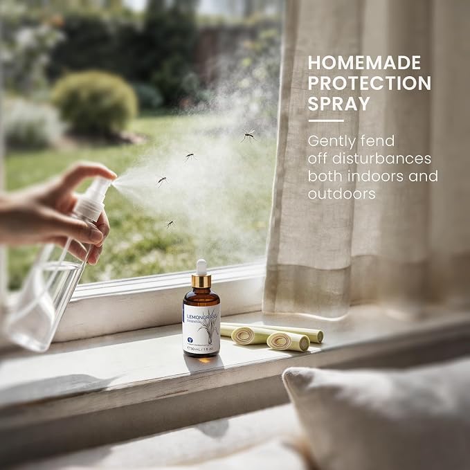 HIQILI Lemongrass Essential Oil for Outdoor Protection, Skin | Used For Protective Spray and Cleanses Skin, Ideal For Outdoor Use & Salons - 30mL / 1.01 fl oz