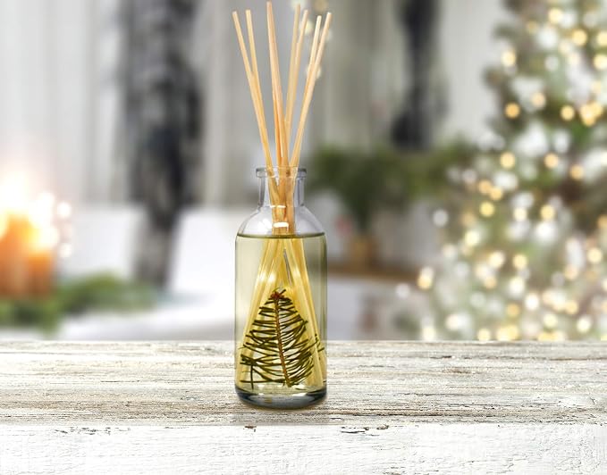 Reed Diffuser Set, Pine Forest - Bathroom Shelf Décor | White Pine Needles, Eucalyptus and Sandalwood, Christmas Tree Scent, Holiday Decor with Real Pine Branches