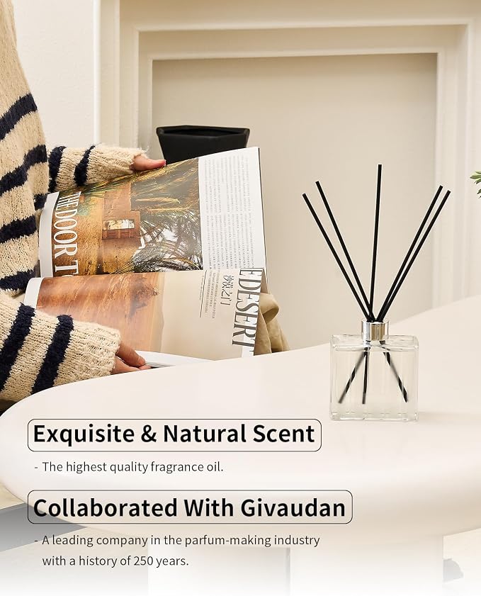 M&SENSE Reed Diffuser Set, Citrus Zest, 7.04 oz Natural Essential Oil | Non-Toxic Organic, Long-Lasting Fragrance, Ideal for Kitchen Home Office, Gifts for Women