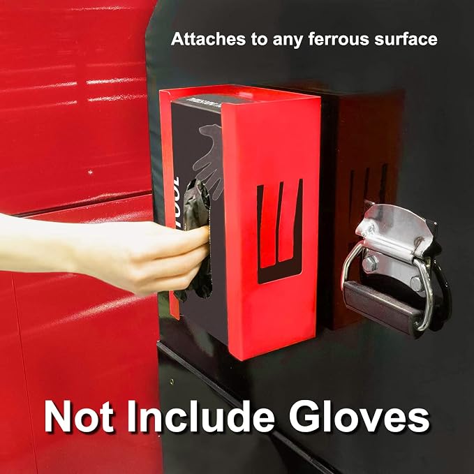 CASOMAN 2-Pack Magnetic Glove & Tissue Dispenser, Black & Red, 8LB Capacity, Wall Mount, Glove Box Holder