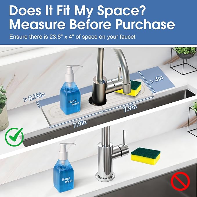 Stone Faucet Mat for Kitchen Sink, Water Absorbing Stone Faucet Splash Guard for Bathroom Counter 15.8" x 4", Kitchen Sink Splash Guard Behind Faucet, Ultra Fast Absorbing Mat Diatomaceous Earth