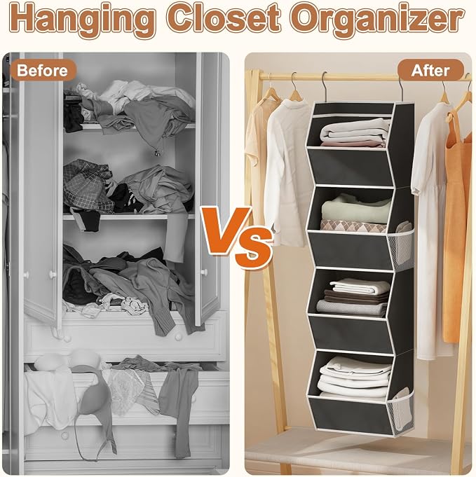 Hanging Closet Organizer Bins for Closet Organization Storage 4 Shelf Black