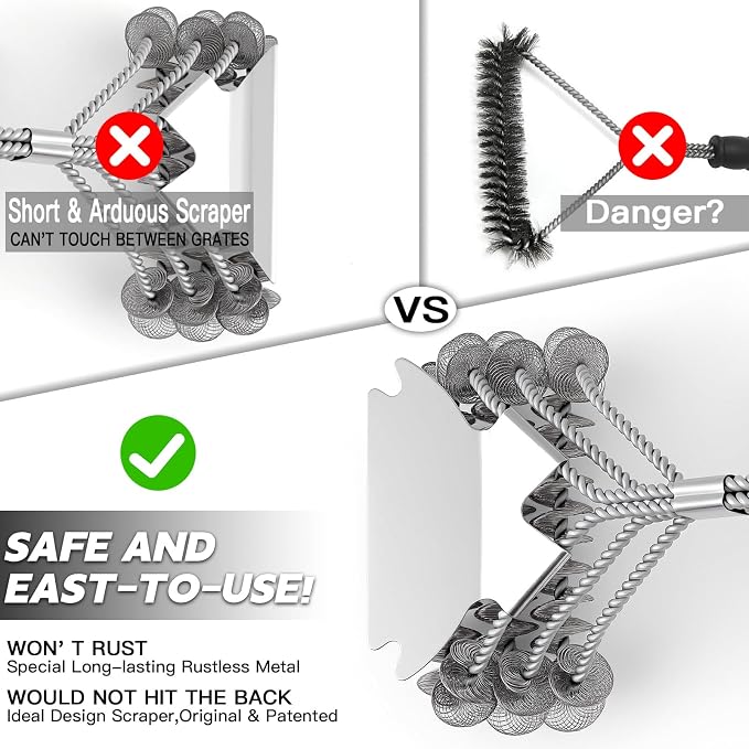 2 Pack Grill Brush and Scraper Bristle Free – Safe BBQ Brush for Grill – 18'' Stainless Grill Grate Cleaner - Safe Grill Accessories for Porcelain/Weber Gas/Charcoal Grill – Gifts for Grill Wizard