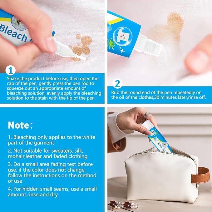 Bleach Pen，Bleach gel for Clothing, Portable bleach pen，More effective stain removal，Accessories,Instantly Remove New Stains(2pcs)