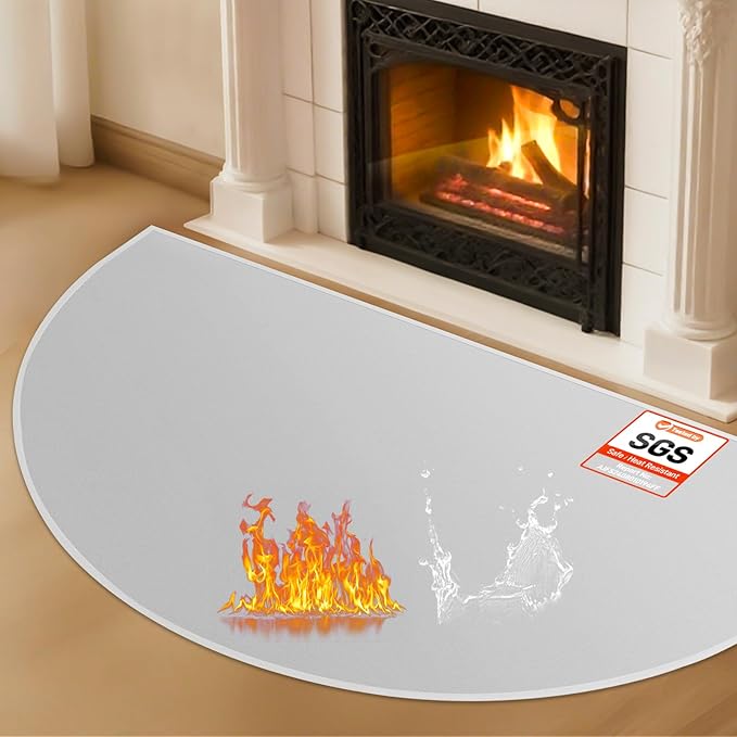 TOHONFOO Fireplace Mat for Home Protection, 3'11.2" x 2'7.5" x 0.04'', Grey | 1800°F fireplace rugs fireproof, fiberglass hearth rugs for fireplaces fire resistant protect against embers, easy to clean