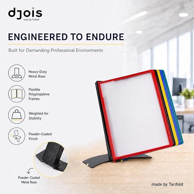 Tarifold Desktop Reference System, 10 Pockets, Easy-Load Design, Assorted | 10 double-sided polypropylene pockets, holds 20 letter-size sheets, sturdy metal base, quick-find indexing, easy to assemble