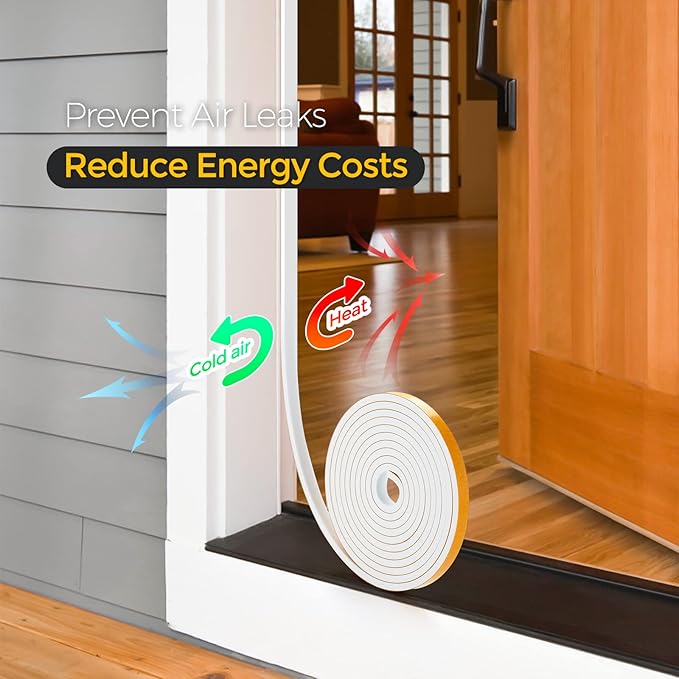 33 Feet Weather Stripping Door Seal- 1/2" Wide X 1/4" Thick Door Bottom Seal Strip High Density Foam Tape Adhesive Rubber Strip for Door Soundproofing,Window Insulation (1/2" x 1/4" x 33FT,White)