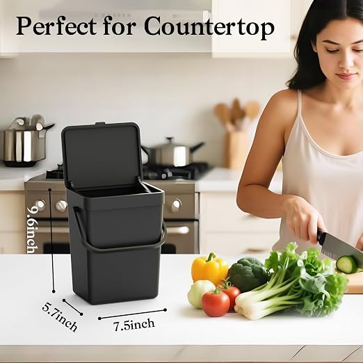 LALASTAR Countertop Compost Bin, Hanging Small Trash Can with Lid Under Sink for Kitchen, Food Waste Bin for Countertop, Mountable Garbage Can for Bathroom, RV, 5L/1.3 Gal,Sliding Lid, Black
