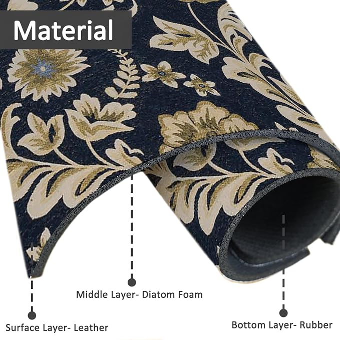 2PCS 24" X 5.5" Kitchen Sink Splash Guard Faucet Mat Floral Flower Super Absorbent Fast Drying Faucet Guard & Draining Mat Sink Splash Guard Behind Faucet for Kitchen, Bathroom