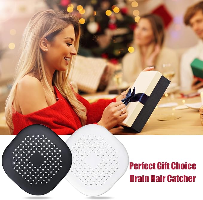 Bovinde Hair Drain Catcher Square for Shower 2 PCS (Ivory White Black) | Drainer Cover Silicone Hair Stopper with Suction Cups,Protector Accessories,Easy to Install Suit for Bathroom,Bathtub,Sink