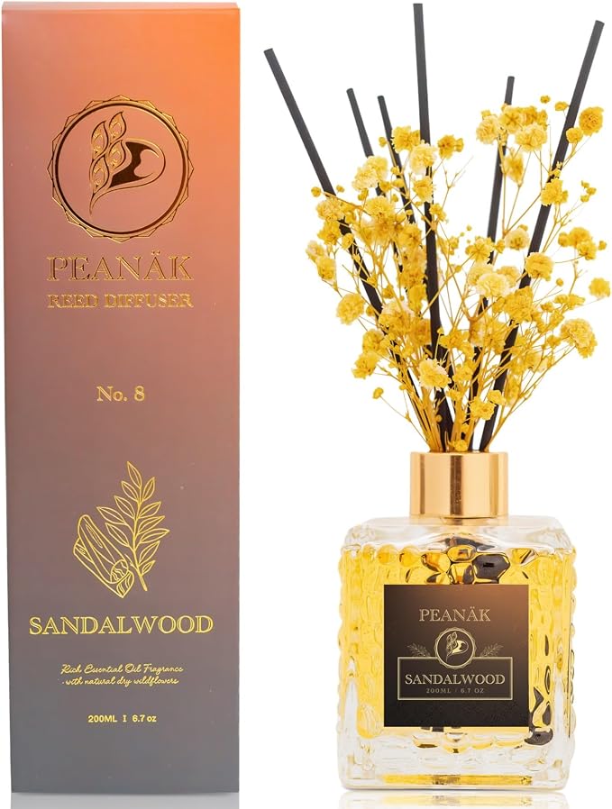 PEANÄK Set of 2 - Sandalwood Orange Fragrance Oil - Reed diffusers 6.7oz (200ml) 2 Pack of Long Lasting Scents for Home & Office,Living Room & Bathroom Shelf Decor and Gifts