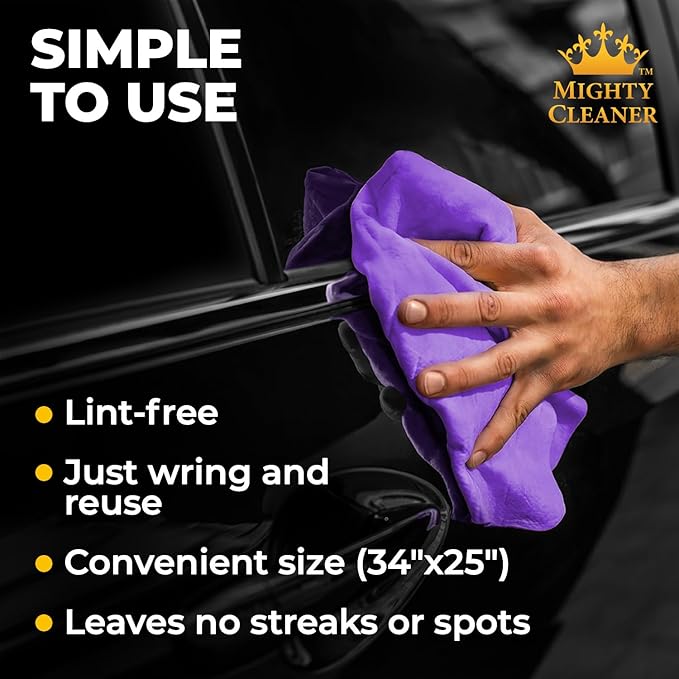 Premium XL Shammy Towel for Car - 34”x25” - Super Absorbent Chamois Cloth - Spots & Scratch-Free - Reusable Car Drying Towel