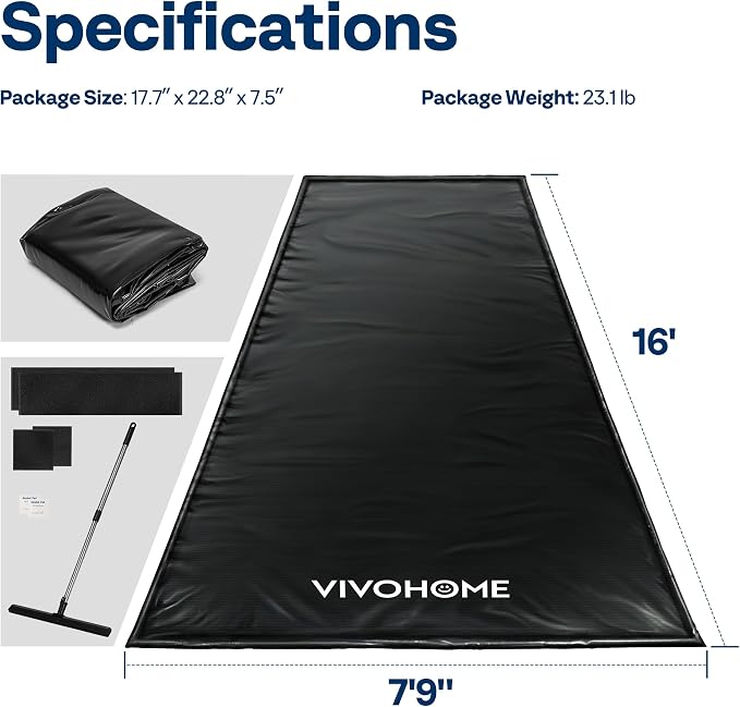 VIVOHOME Containment Mat (7'9" x 16') with Stay Put Corner, Black | PVC Garage Floor Mats, Heavy Duty Garage Parking Mat with a Squeegee