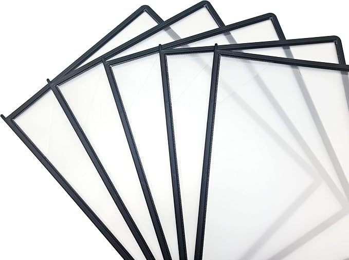 Tarifold Desktop Reference System, 10 Pockets, Easy-Load Design, Black | 10 double-sided polypropylene pockets hold 20 letter-size sheets, sturdy metal base, quick-find indexing, easy to assemble