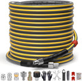 Sewer Jetter Kit for Pressure Washer, 5800PSI Drain Cleaner Hose 1/4 Inch NPT Corner,Showerhead,Rotating rotates,Mushroom Nose,Corner sewer nozzle(100FT)