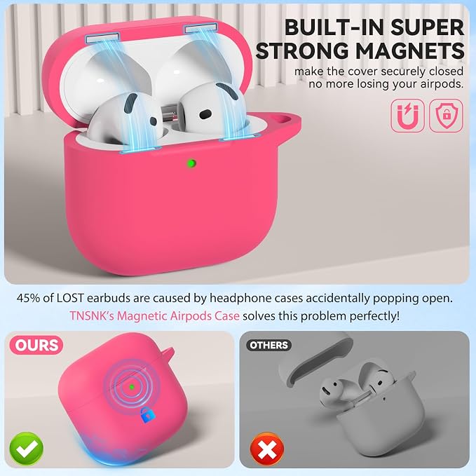 for AirPods 4 Case with Magnetic Cover, TNSNK Silicone AirPod 4 Case Cover Compatible with Apple Airpods 4th Gen 2024, Shockproof Protective Cases for Women Girly with Cleaner Kit and Keychain