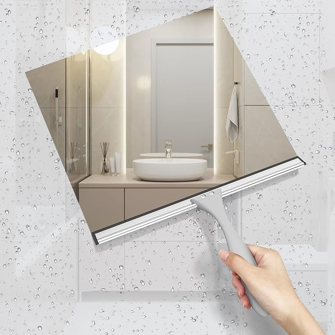 AmazerBath Squeegee for Shower Glass Doors - All-Purpose Squeegee with Hook for Shower Doors, Windows, Mirrors, Tiles and Car Glass, 12 Inches