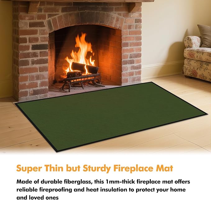 Hearth Rugs for Fireplaces Fire Resistant, 4'11'' x 2'8'' x 0.04'', Green | 1800°F fireplace mat, fiberglass fireplace rugs fireproof protect floors carpets from sparks embers, easy to clean, versatile
