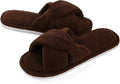 Evshine Summer House Slippers for Women Corduroy Cross Bow Indoor Slippers Open Toe Slip On Bedroom Shoes with Memory Foam